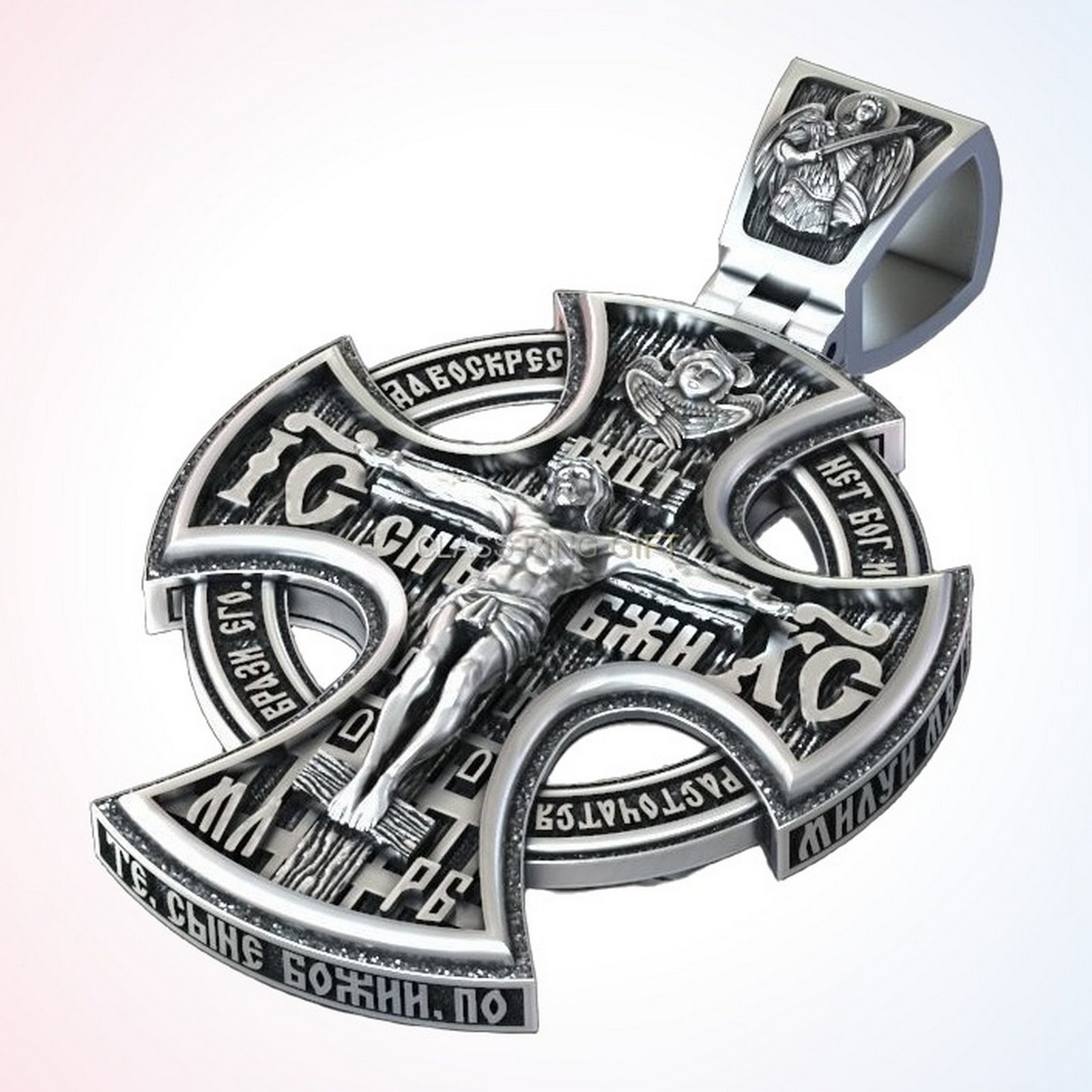 Christian gift orthodox cross ring, Angled three-quarter back and side profile