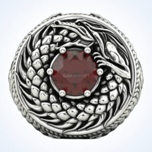 Gift for him ouroboros dragon ring, 925 sterling silver statement piece