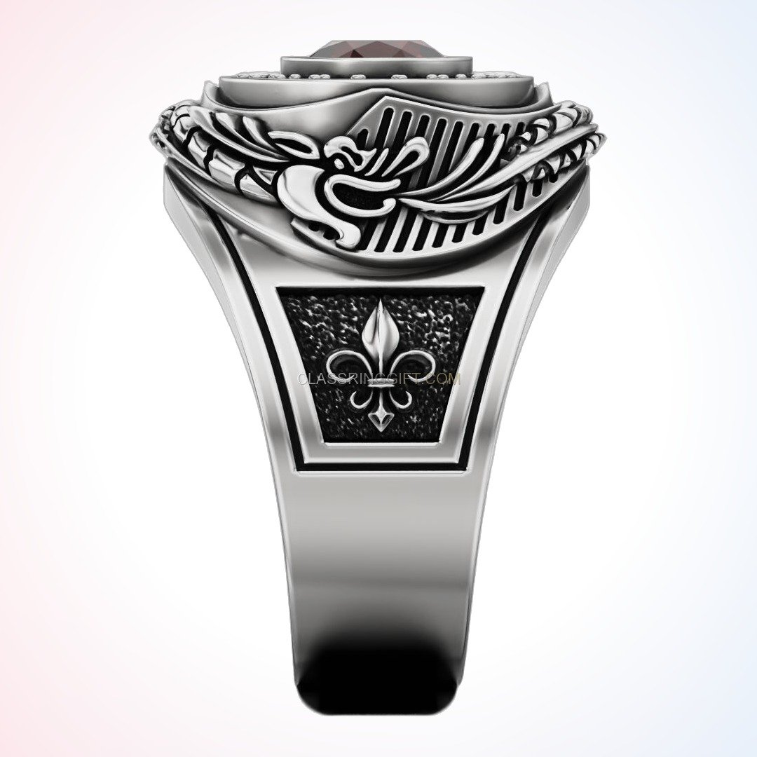 Sterling silver ruby statement ring, front view showcasing full design