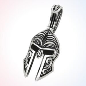 Personalized gift patterned roman pendant, oxidized 925 silver helmet