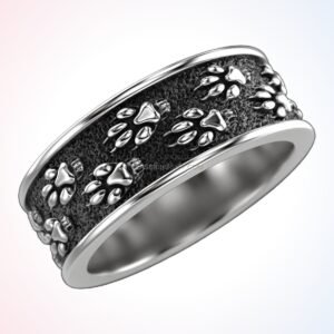 Sterling silver paw print statement ring with textured oxidized finish