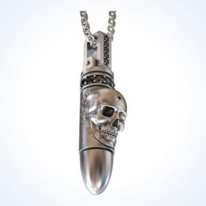 gift for him bullet skull pendant oxidized 925 sterling silver