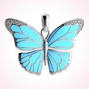 gift for her butterfly pendant in polished 925 sterling silver with beaded crystal frame