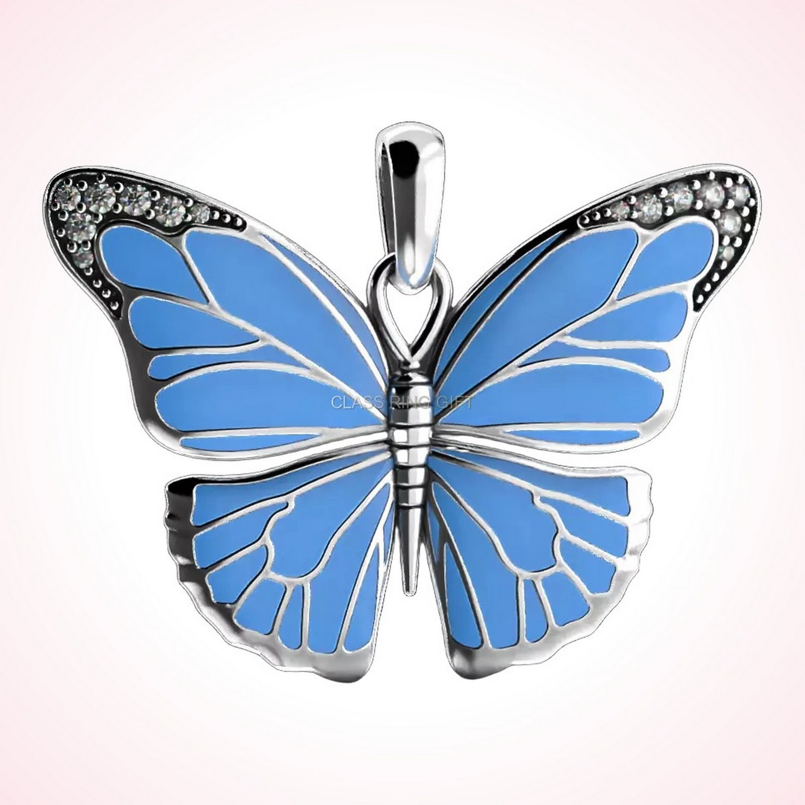 Gift for her butterfly pendant, front butterfly pendant with beaded frame detail