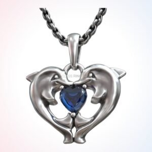 Personalized gift dolphins kissing pendant, polished 925 sterling silver with heart
