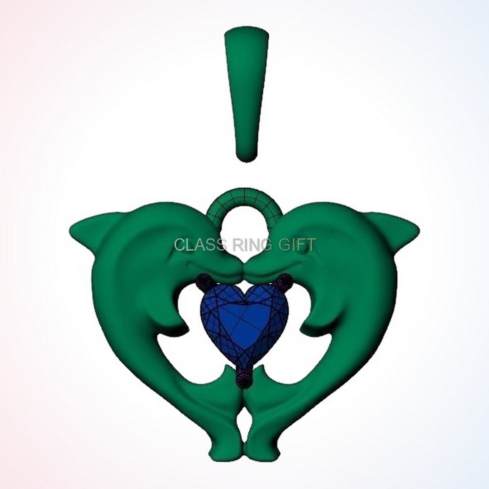 Personalized gift dolphins kissing pendant, polished 925 sterling silver with heart