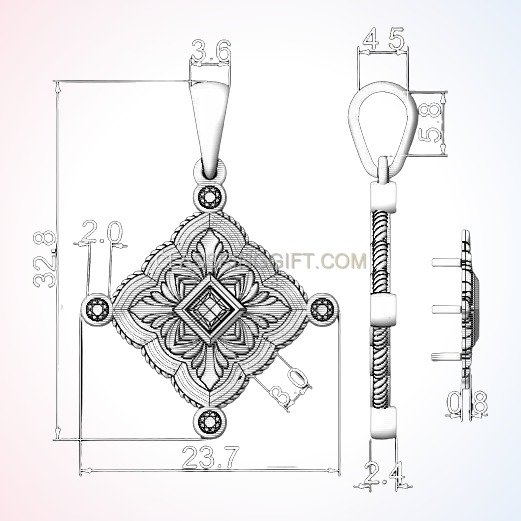 Sterling silver floral quatrefoil pendant with scalloped frame and diamonds