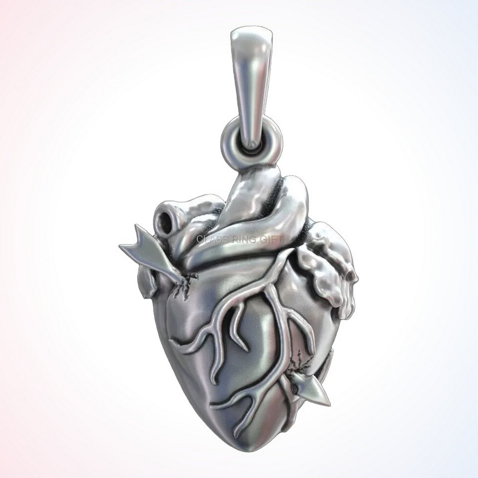 personalized gift heart arrow pendant, anatomical sterling silver