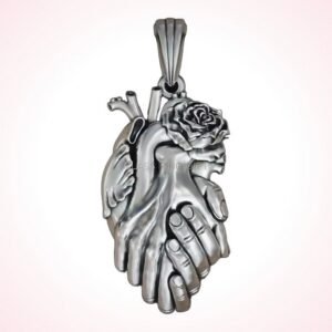 gift for her heart hands sterling silver pendant with rose