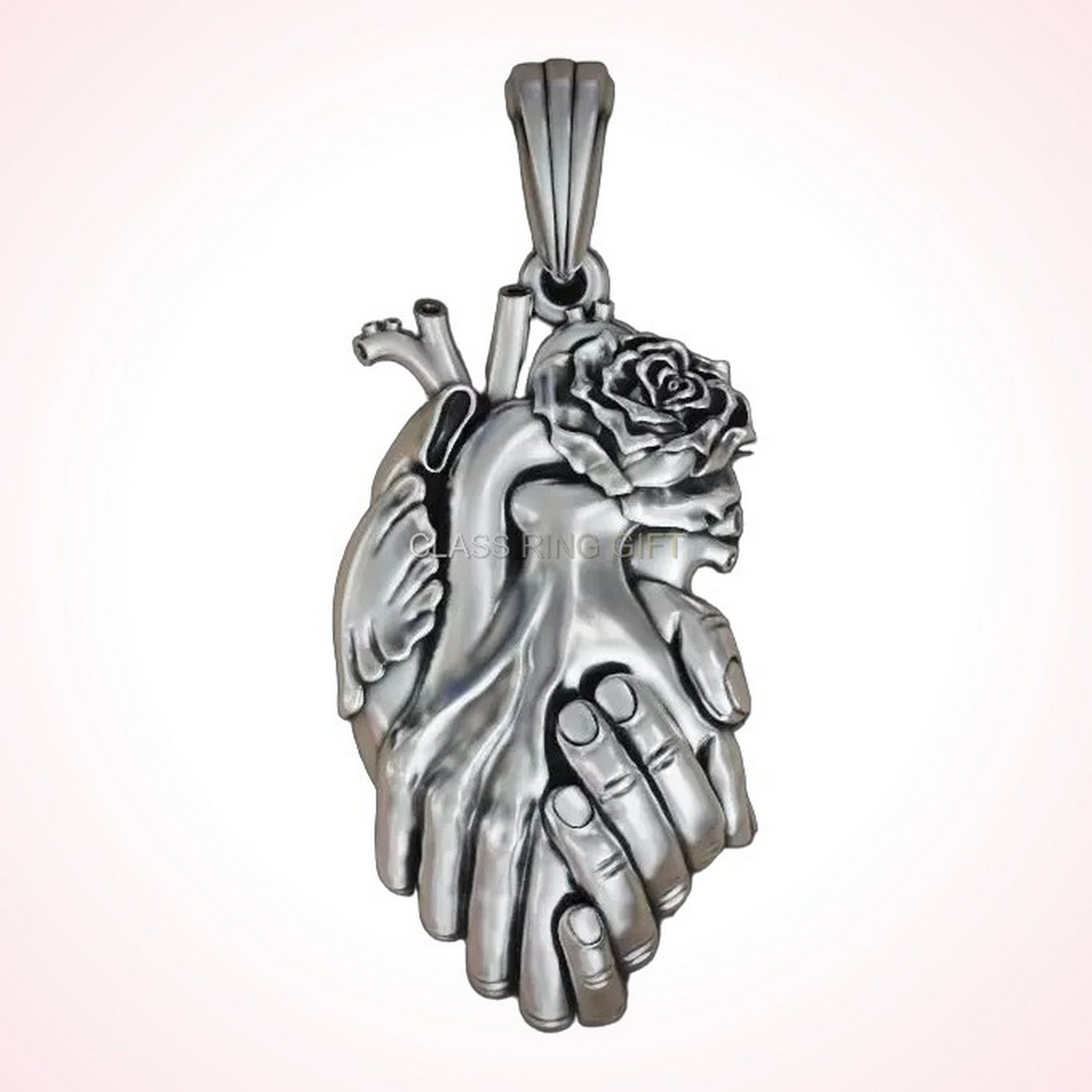 gift for her heart hands sterling silver pendant with rose