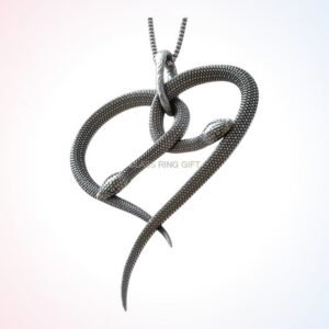 Gift for him heart snakes pendant with two interlocking serpents forming a heart shape in oxidized 9