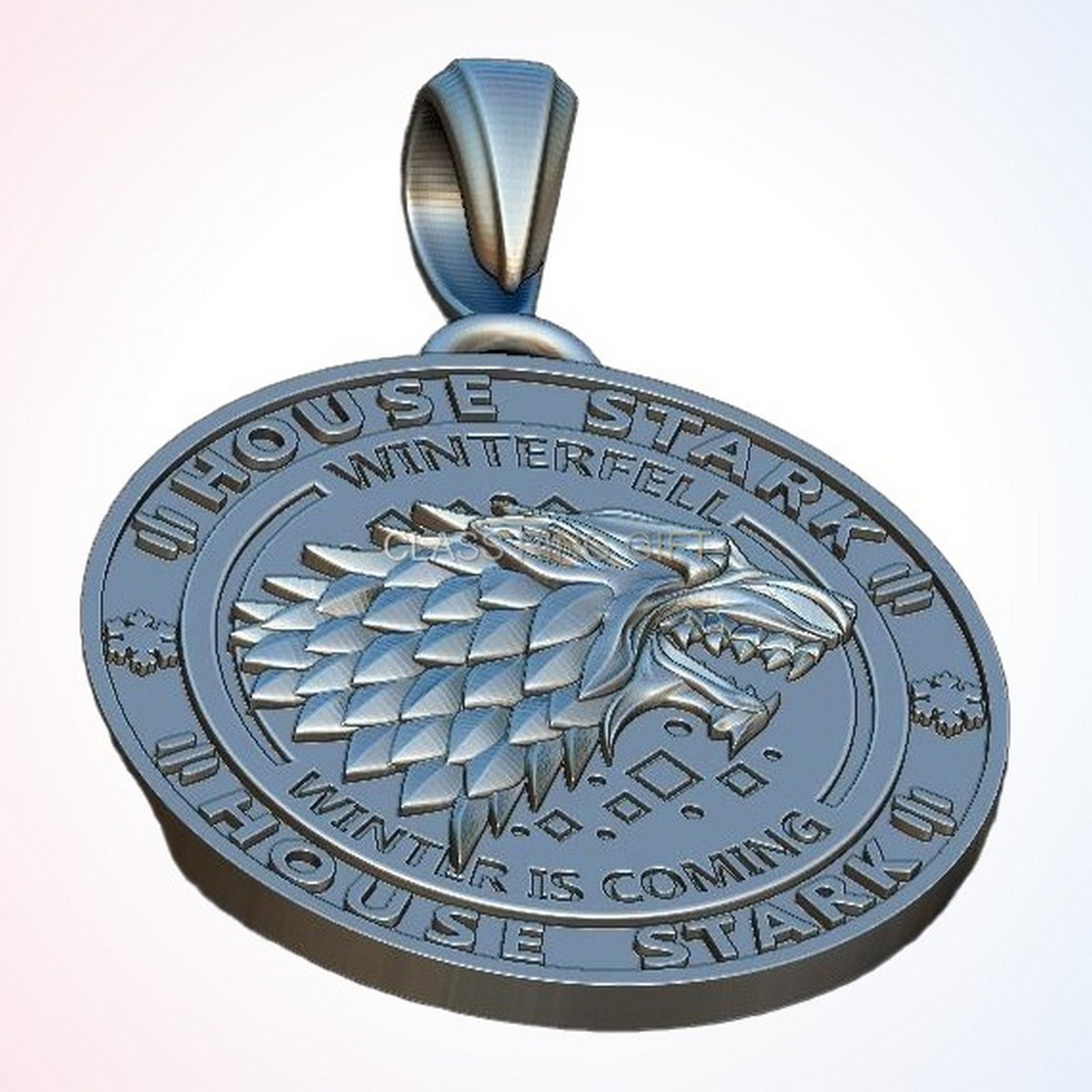 Personalized gift house of pendant, close-up angled view of sigil detail