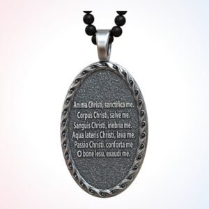 Christian gift jesus staff pendant with Latin prayer inscription, oxidized 925 silver
