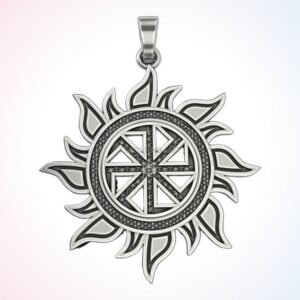 personalized gift kolovrat symbol pendant, oxidized 925 silver with beaded border
