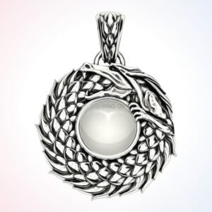 personalized gift ouroboros pendant, oxidized sterling silver with dragon scales