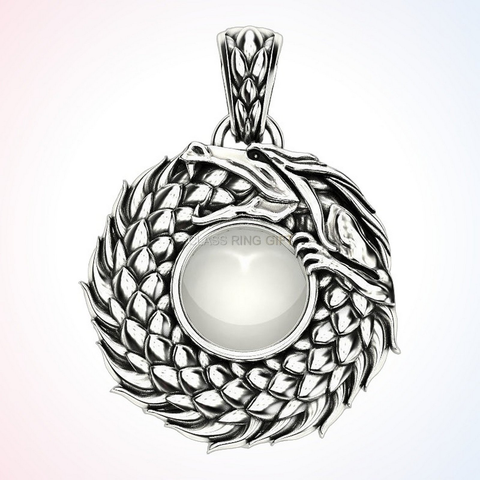 personalized gift ouroboros pendant, oxidized sterling silver with dragon scales
