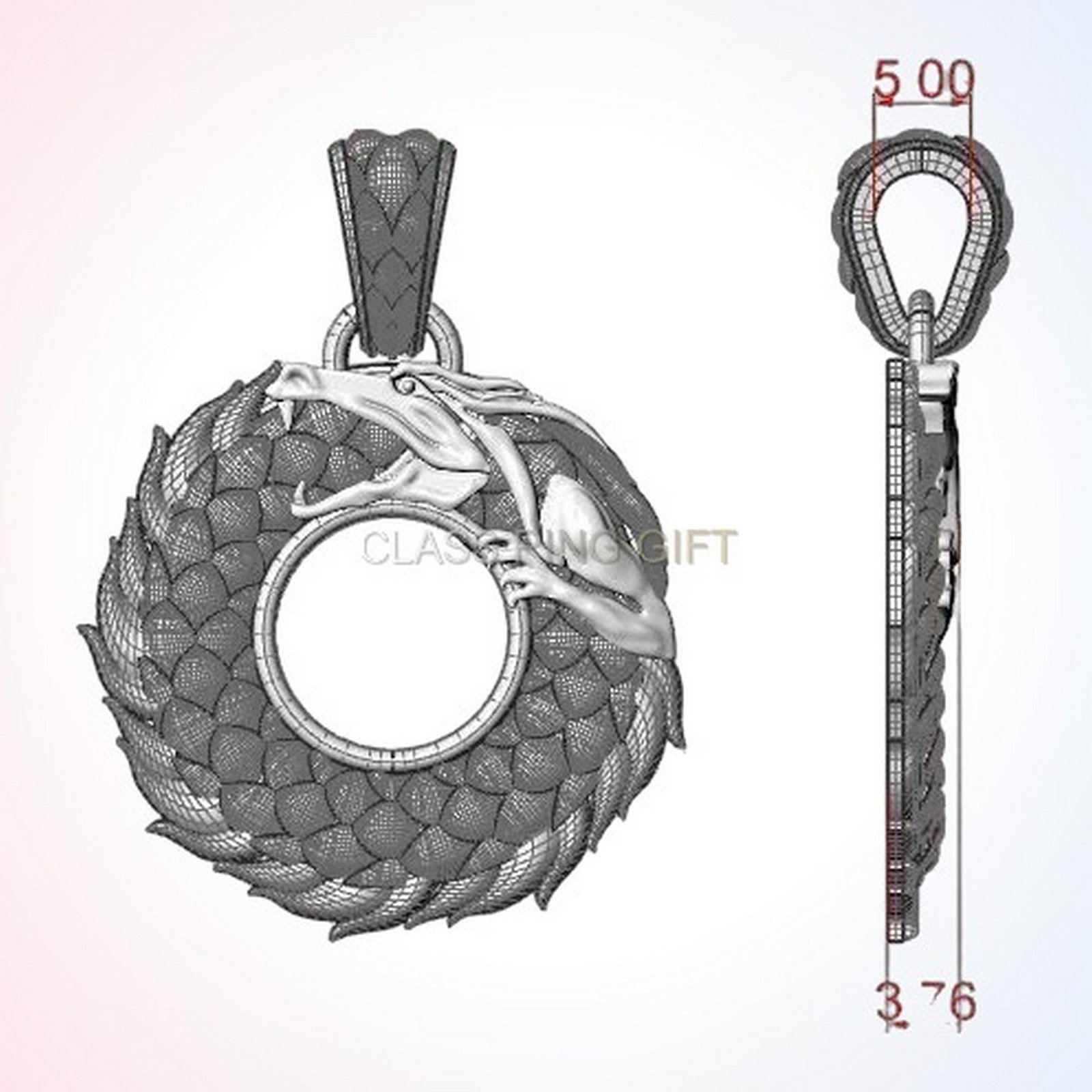 personalized gift ouroboros pendant, oxidized sterling silver with dragon scales