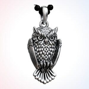 anniversary gift owl bird pendant, oxidized 925 sterling silver