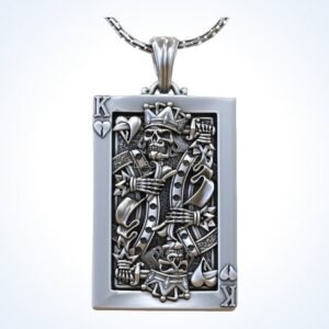gift for him playing card undead king of hearts skull crown pendant 925 silver