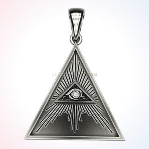 Sterling silver all-seeing eye pendant with radiant triangle frame
