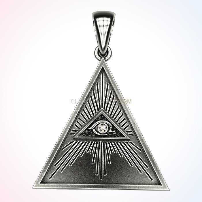 Sterling silver all-seeing eye pendant with radiant triangle frame