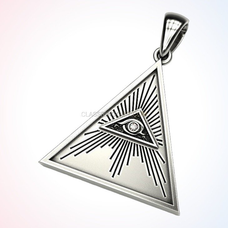 Sterling silver all-seeing eye pendant, angled three-quarter pendant view