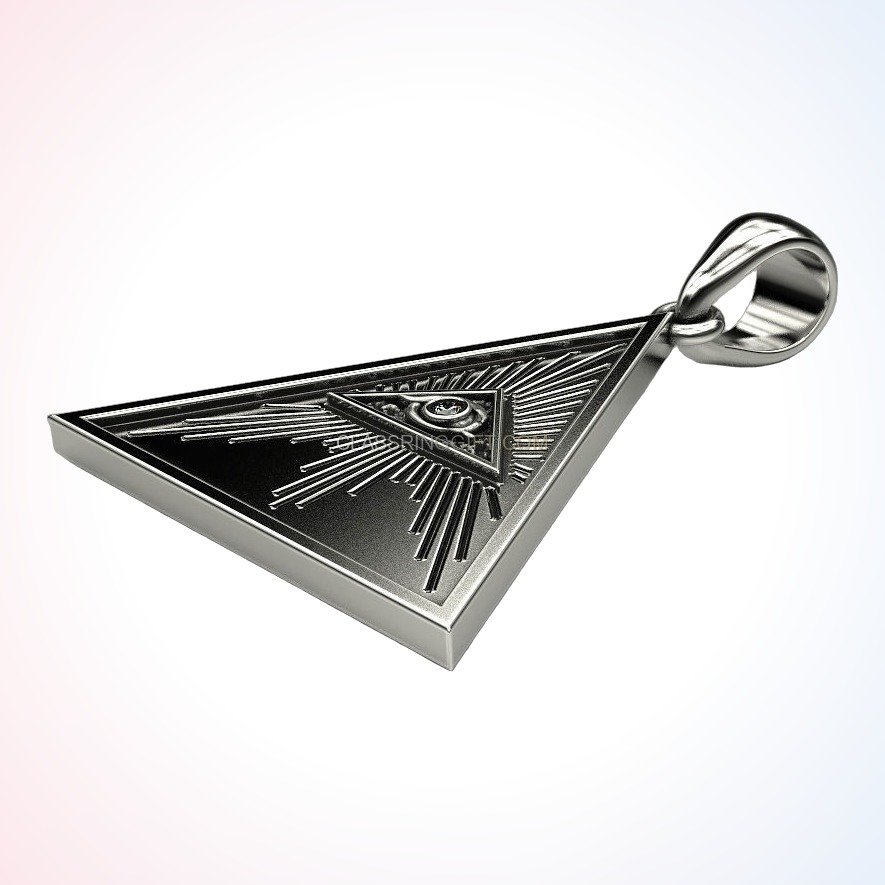 Sterling silver all-seeing eye pendant, pendant side angle with bail