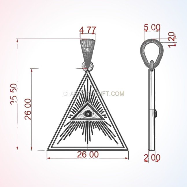 Sterling silver all-seeing eye pendant with radiant triangle frame