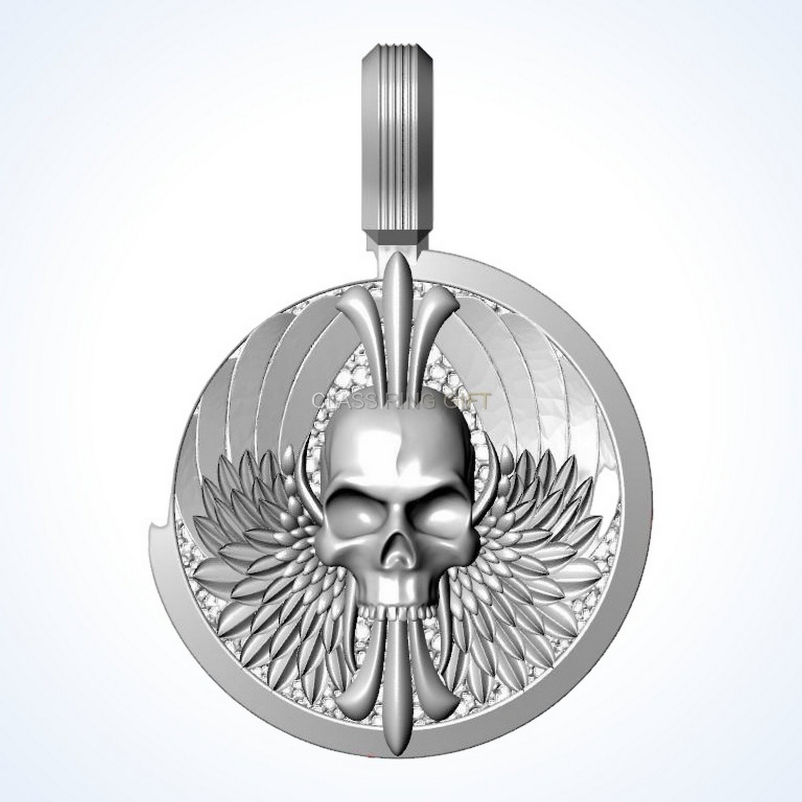 Gift for him skull wings, angled three-quarter skull wings view