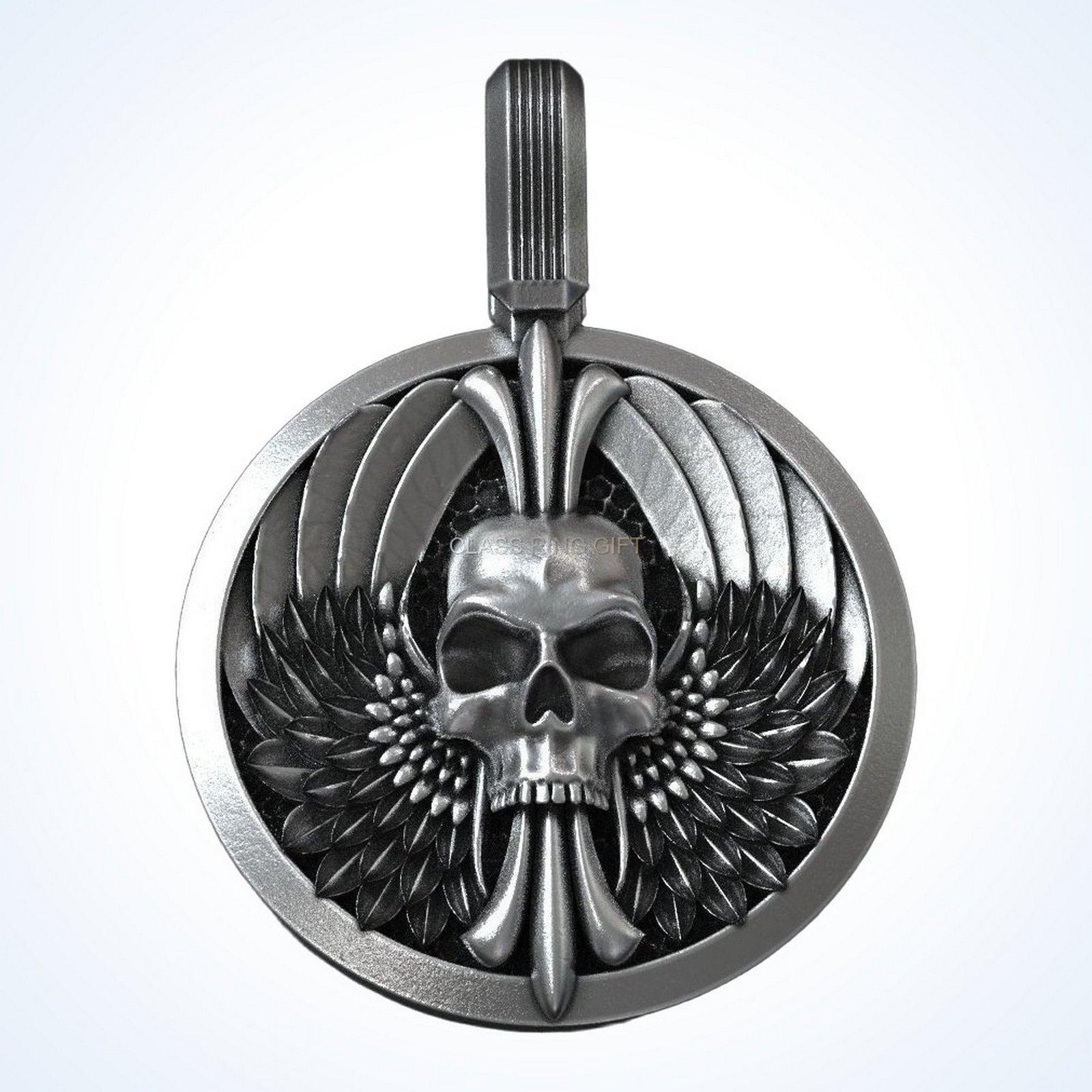 Gift for him skull wings, detailed front skull wings centered