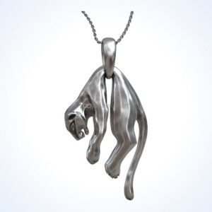 Gift for him wild cat pendant necklace in polished 925 sterling silver