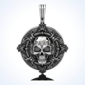 Gift for him skull patterns pendant with ornate baroque frame