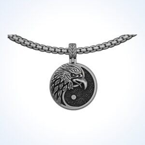 Gift for him an eagle yin yang pendant, oxidized 925 sterling silver