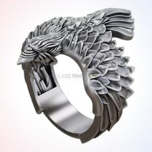 anniversary gift raven wings ring with detailed feather carving