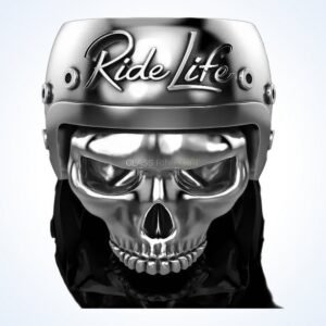 gift for him ride life skull ring with helmet design, 925 silver
