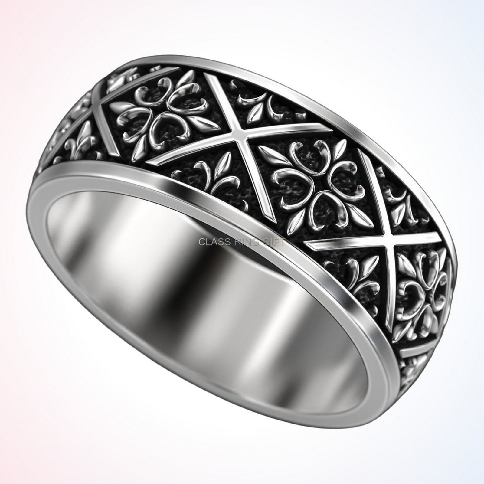 Personalized gift ring, angled side profile view