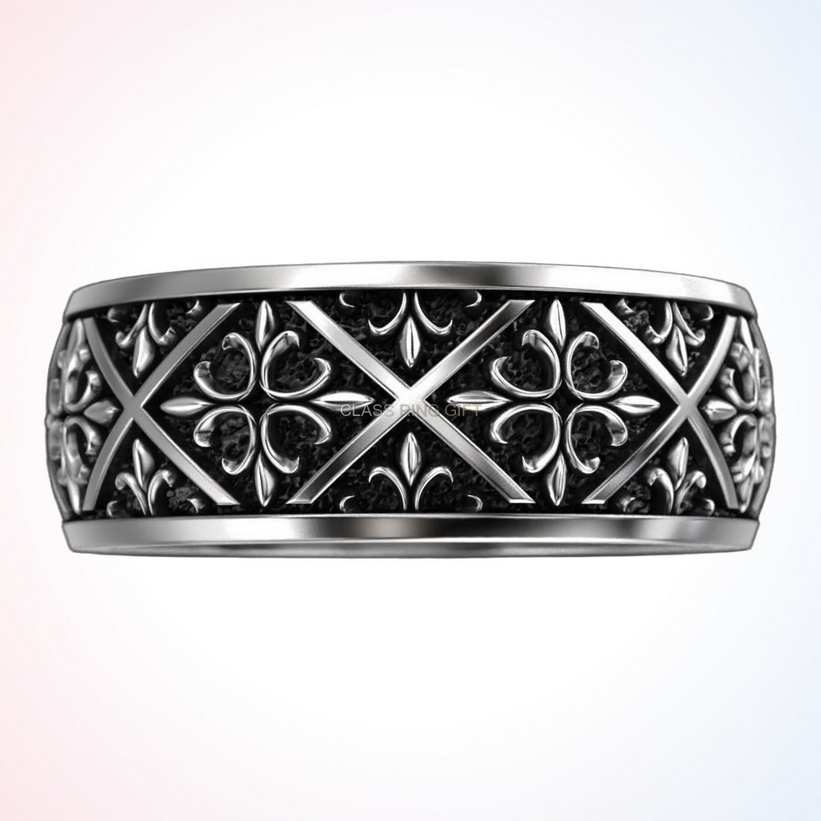 Personalized gift ring, flat band detail top-down view