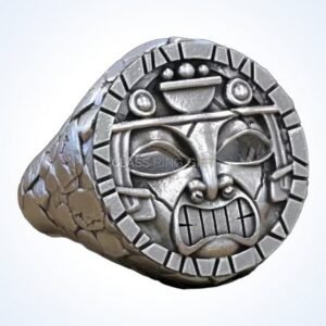 Gift for him aztec maya mask totem ring, sterling silver