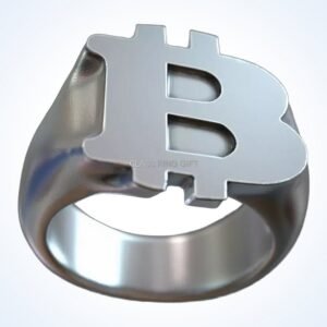 Gift for him bitcoin crypto signet ring, polished 925 sterling silver