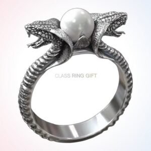 Gift for him cobra snakes ring with pearl, handmade 925 sterling silver