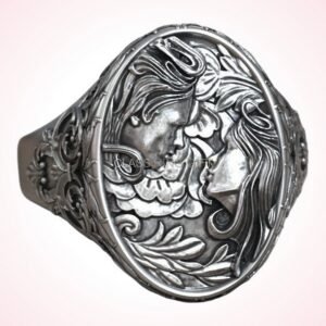 Gift for her faces woman ring handmade 925 sterling silver portrait