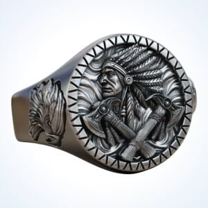 Gift for him indian native chief warrior statement ring, 925 silver