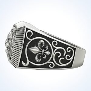 Gift for him lion update oxidized 925 silver signet ring with lion head