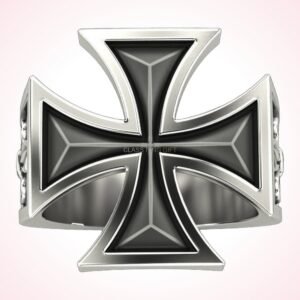 Christian gift maltese cross ring oxidized sterling silver fleur de lis