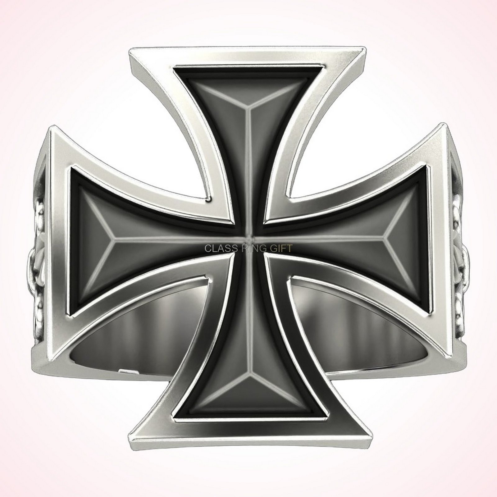 Christian gift maltese cross ring oxidized sterling silver fleur de lis