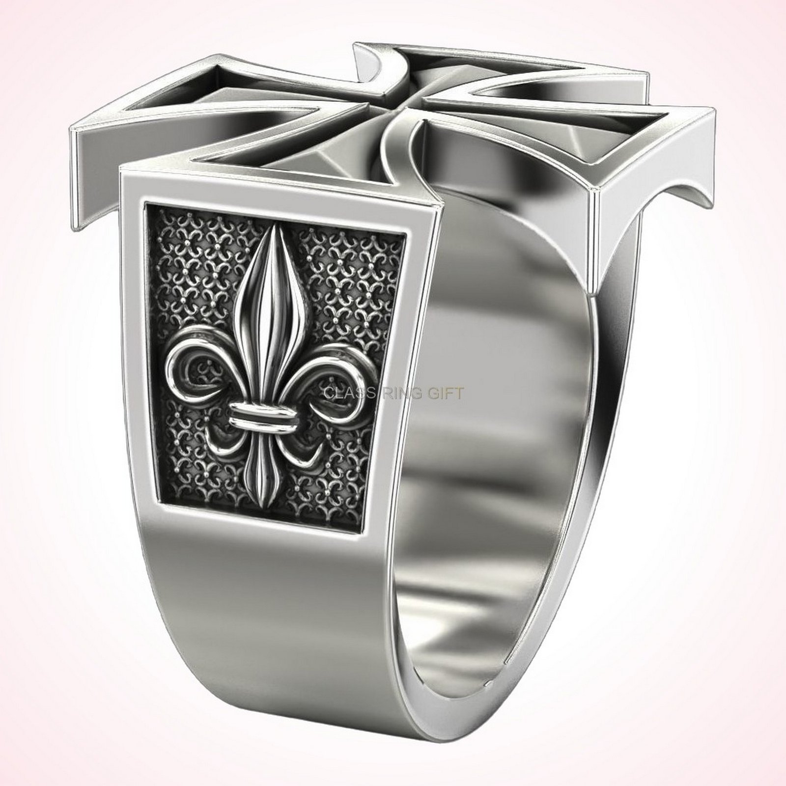 Christian gift maltese cross ring, Angled three-quarter view showing ring height