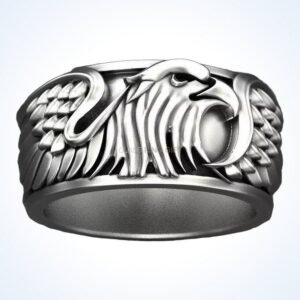 gift for him of eagle ring sterling silver with sculpted eagle head and feathered wings