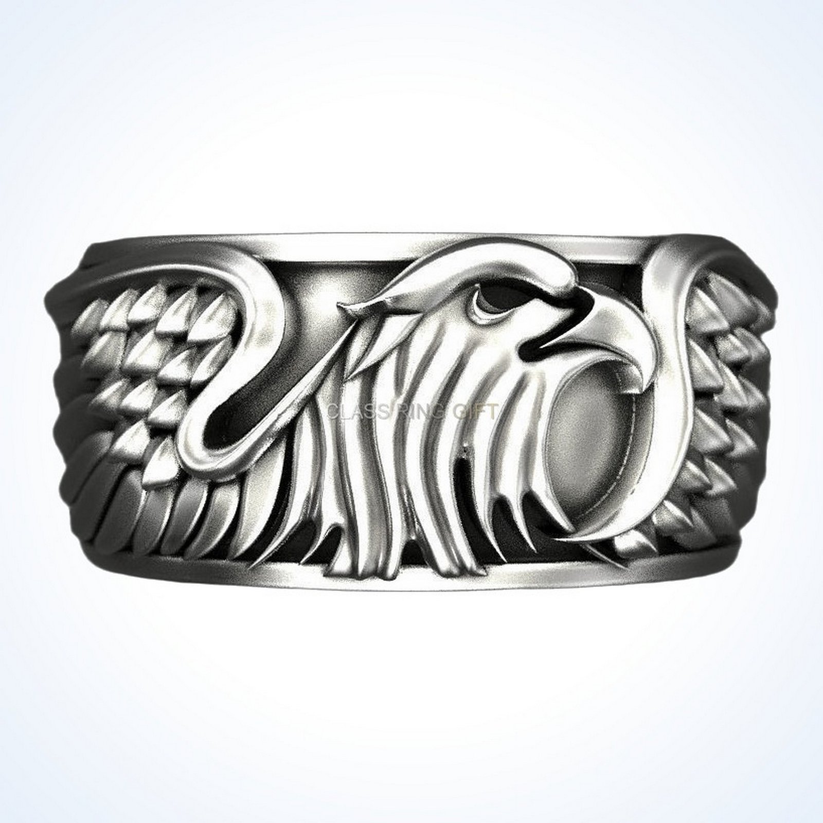gift for him of eagle ring sterling silver with sculpted eagle head and feathered wings