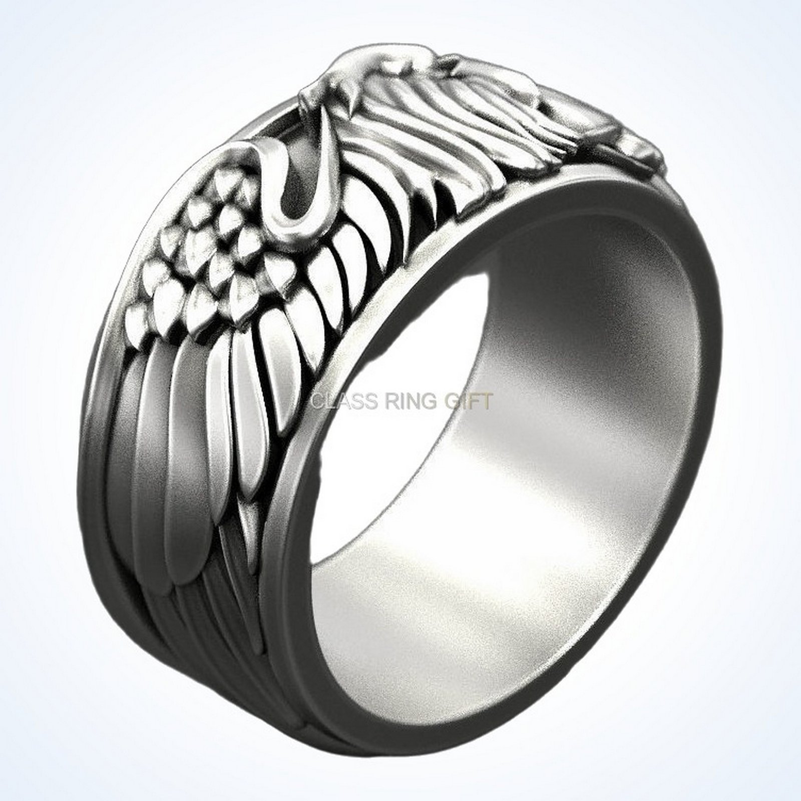 gift for him of eagle ring sterling silver with sculpted eagle head and feathered wings