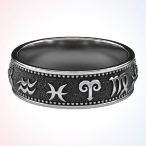 Personalized gift of zodiacs ring oxidized 925 silver zodiac symbols